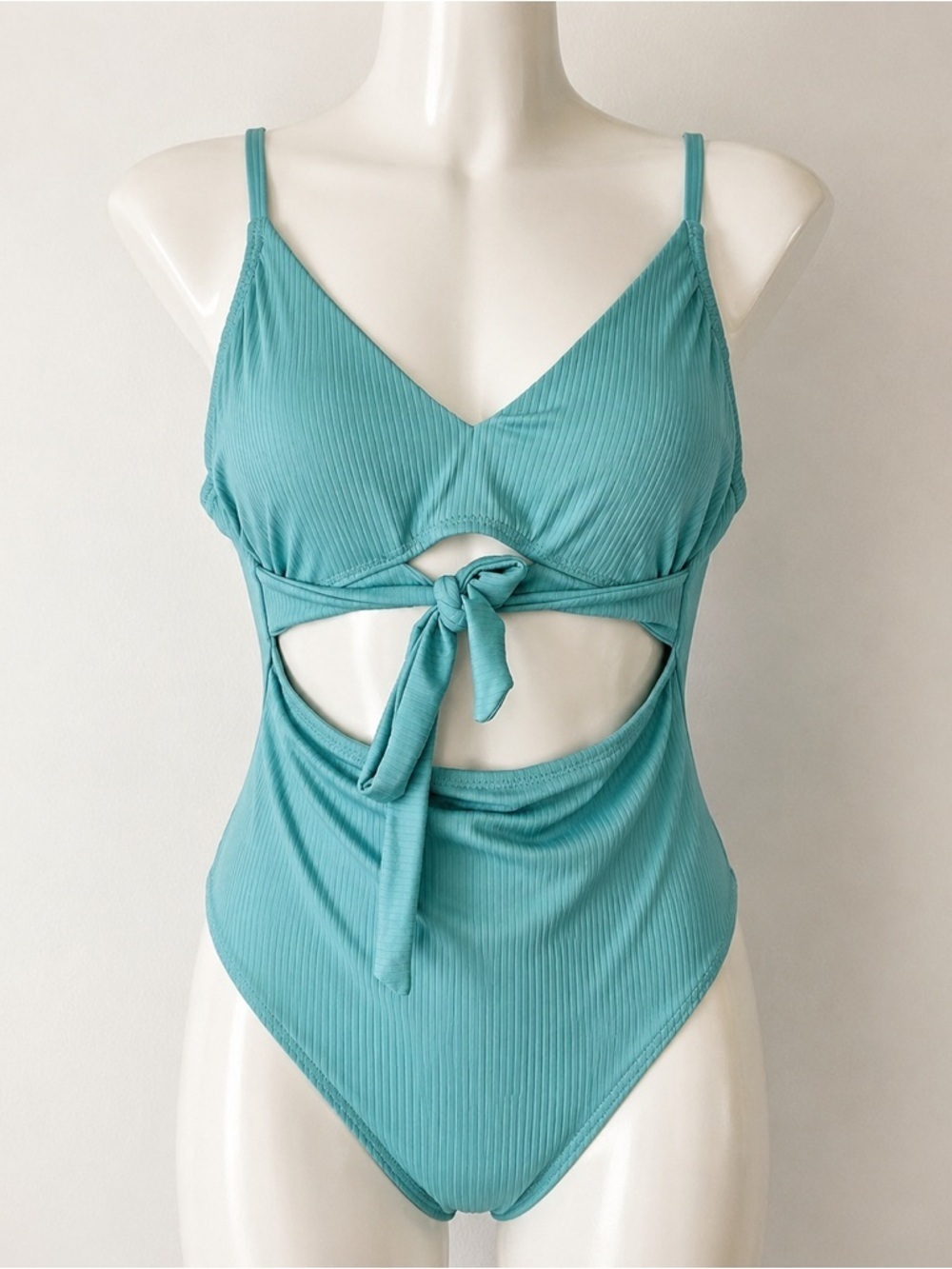 Shade & Shore Ribbed Cutout One Piece Swimsuit Aqua Blue Size Medium